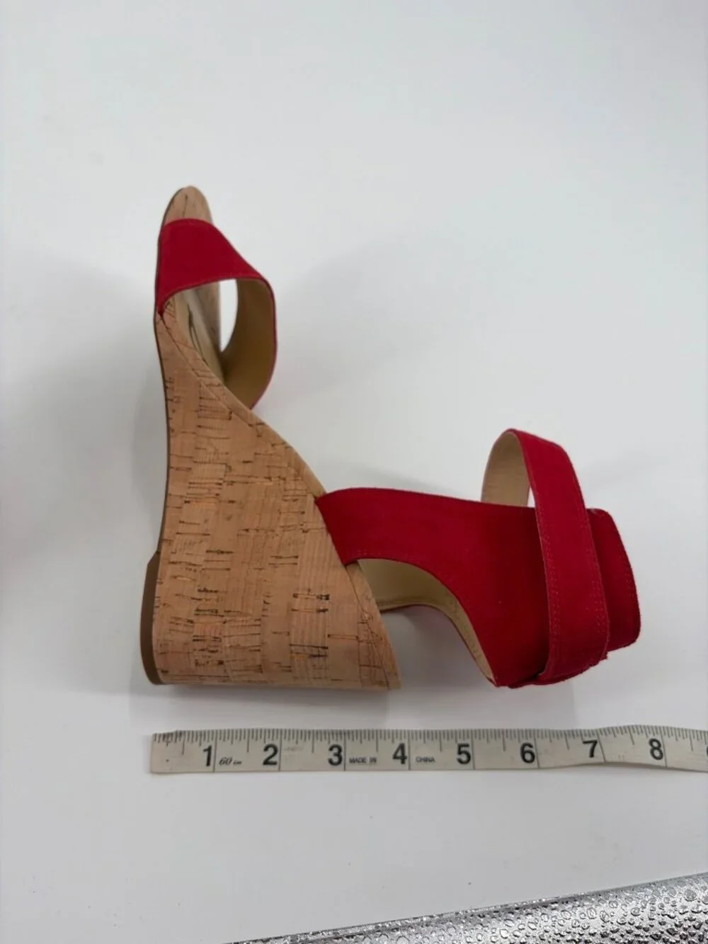 Sam Edelman Willow Womens 9.5M Red Suede Cork Wedge Sandals Ankle Strap Coastal